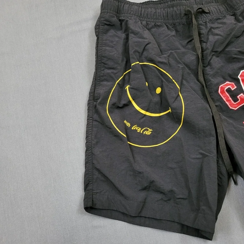PacSun x Coca-Cola Mens Small Black Coke Ice Cold Smiley Nylon‎ Swim Shorts